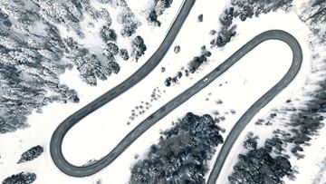 Snowy Road Seen From Above