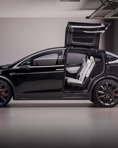 Tesla in garage