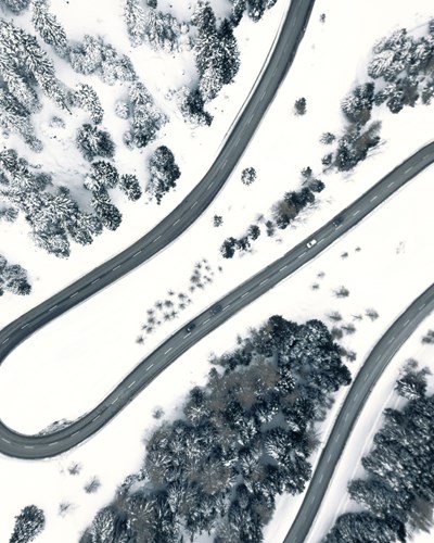 Snowy Road Seen From Above